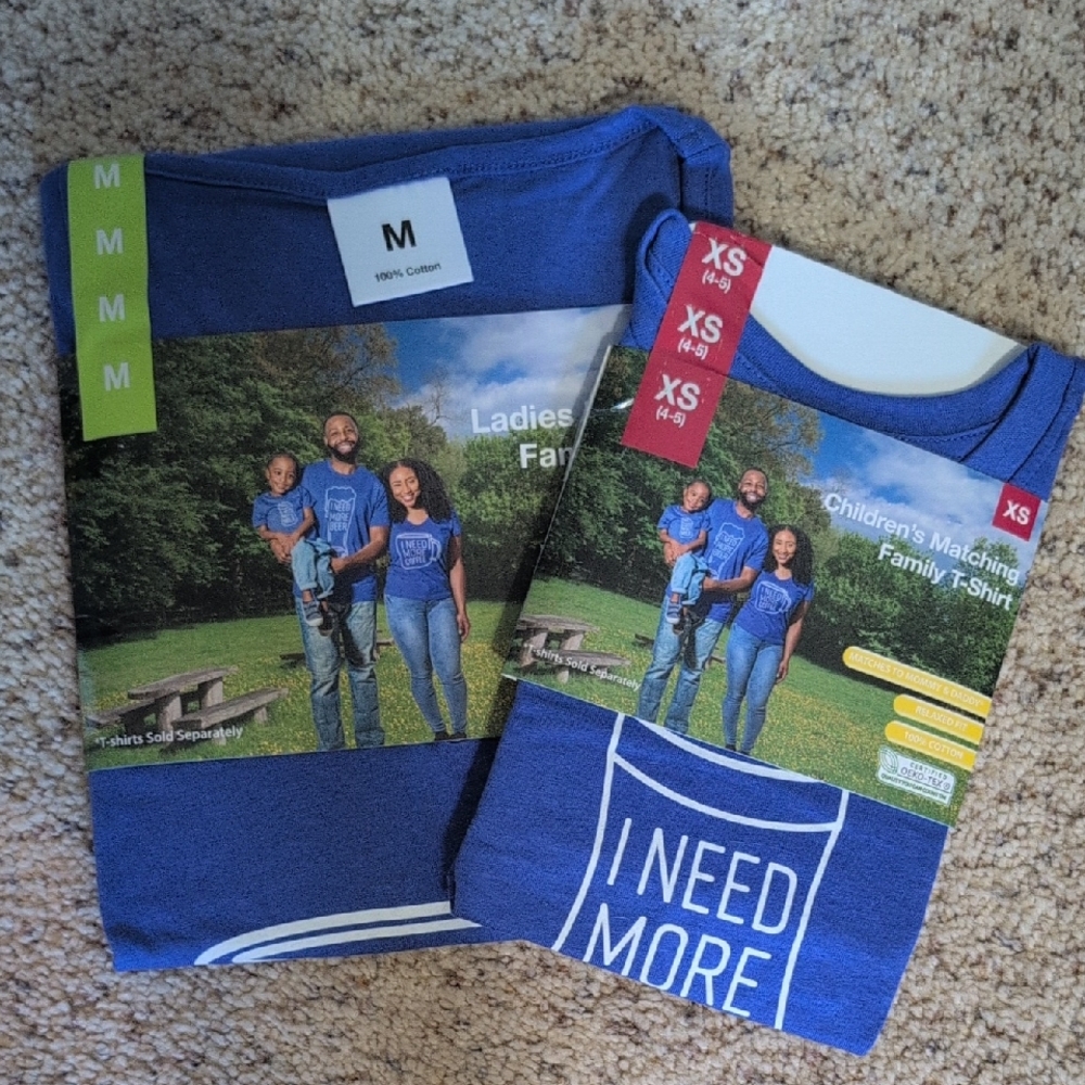 SPRING I Need More Coffee Children's Matching Family T-Shirt - Blue